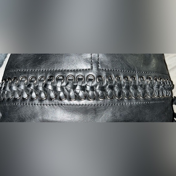 Braided Corset-Style Black Leather Red Interior Handbag Gunmetal Hardware (EUC) - Picture 7 of 8